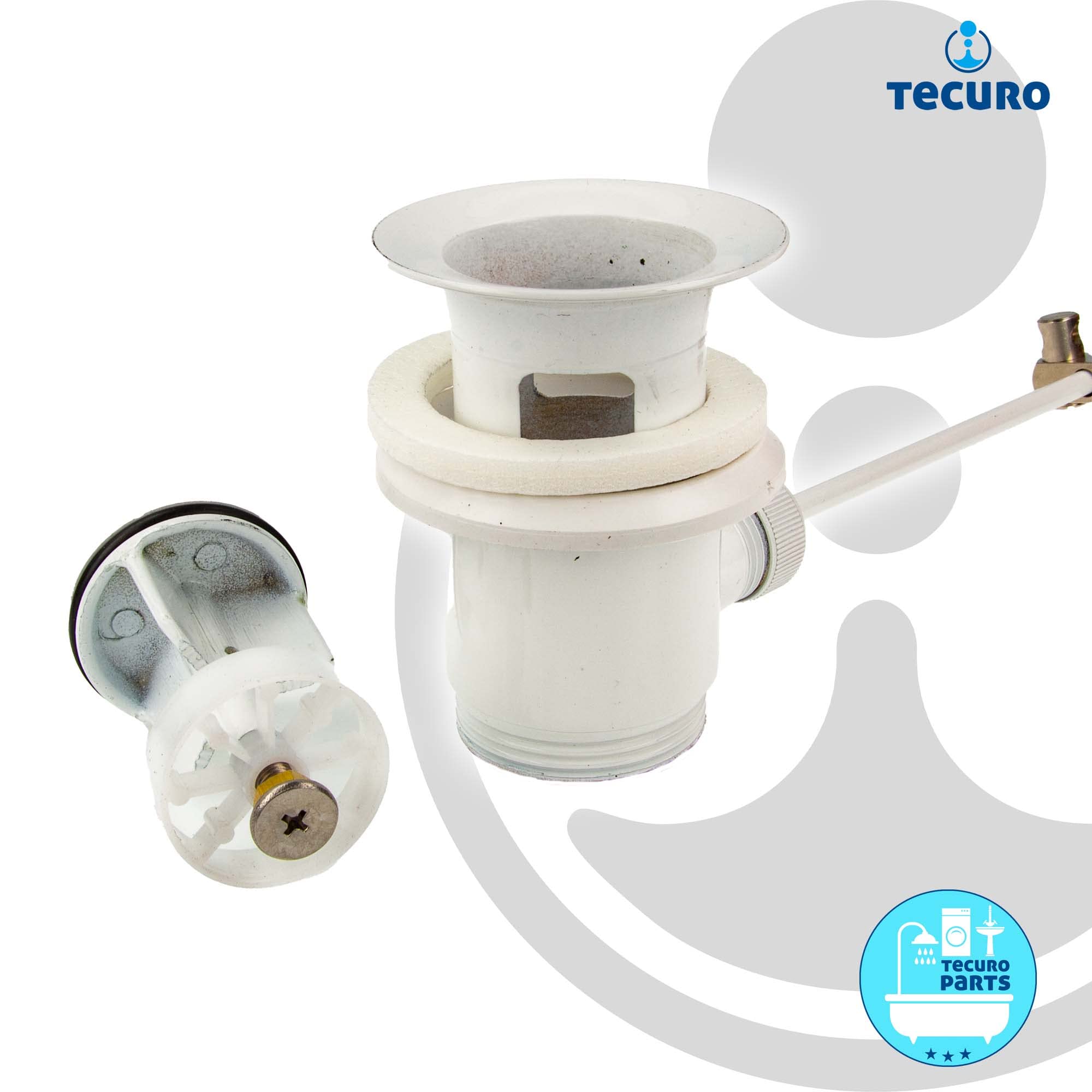 tecuro - Piletta di scarico eccentrica, bianco (RAL 9016) per lavabo