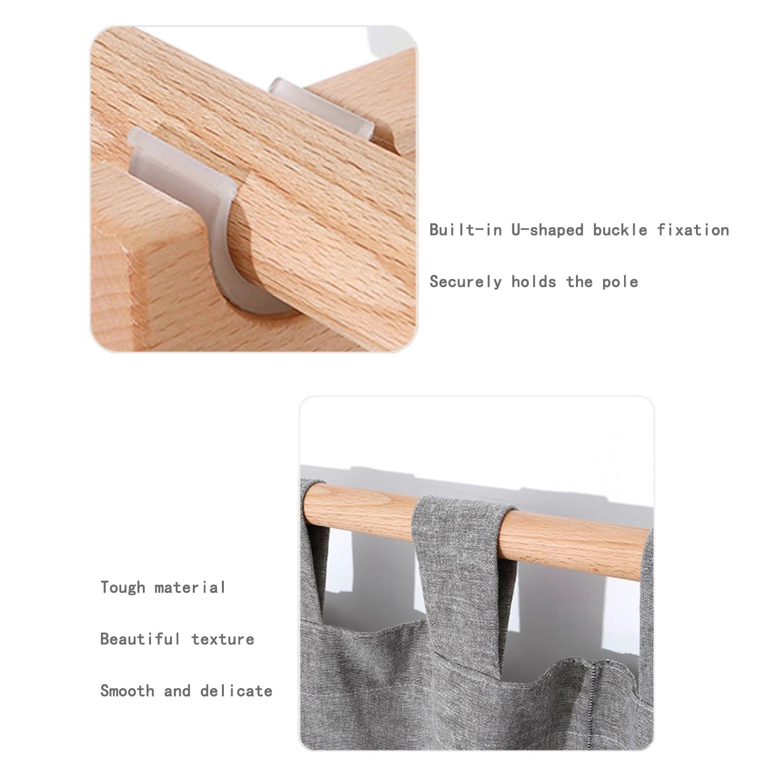 Buchenfarbene 29 mm Vorhangstangenhalterung seitlich montiert feste Gardinenstange für 63 Zoll (260cm) Vorhänge robusto und stilvoll ideale per Wohnzimmer und Schlafzimmer.