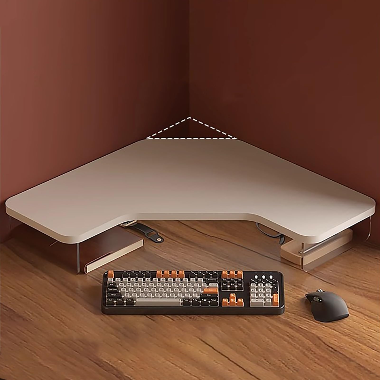 Stojak na Monitor Office Corner Monitor Stand, Mały Monitorze Małego Stolika Narożnego, Ergonomiczne Półki do Przechowywania Komputera, Organizator Podnośnika Ratowania Przestrzeni(White)