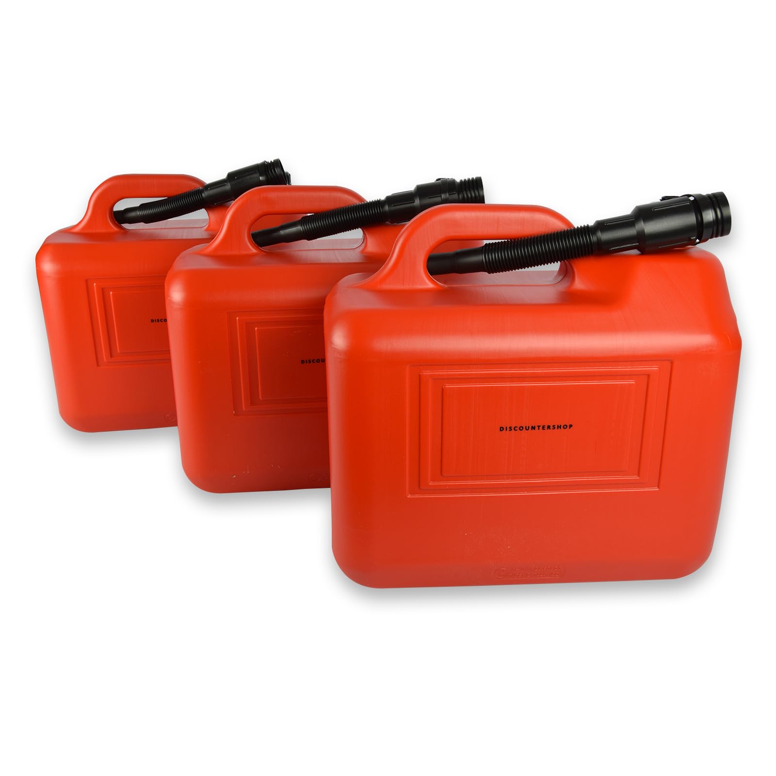 Jerrycan 20 Litres Rouge - Lot de 3 - Avec Bec Verseur Long, Entonnoir & Tuyau de Remplissage - Bidons de Carburant pour Essence et Diesel - Réservoir d'Essence Plastique - Bidon de Carburant
