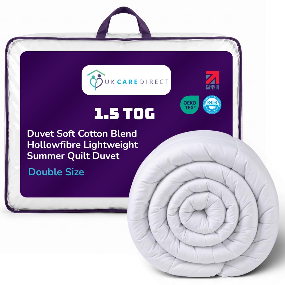 UK Care Direct Slight Second 1.5 Tog Summer Double Duvet โ Soft Cotton Blend Hollowfibre Quilt, OEKO-TEX Certified, Made in Britain, Machine Washable, Anti Allergy Bedding โ image 1