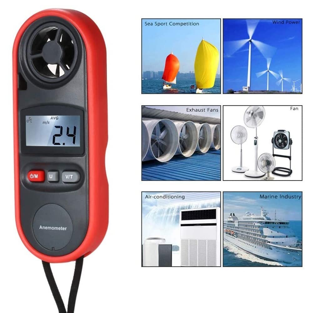 Anemómetro Digital de Mano con Interfaz USB, medidor portátil de Temperatura, Humedad, Velocidad del Viento con retroiluminación LCD y caudalímetro.