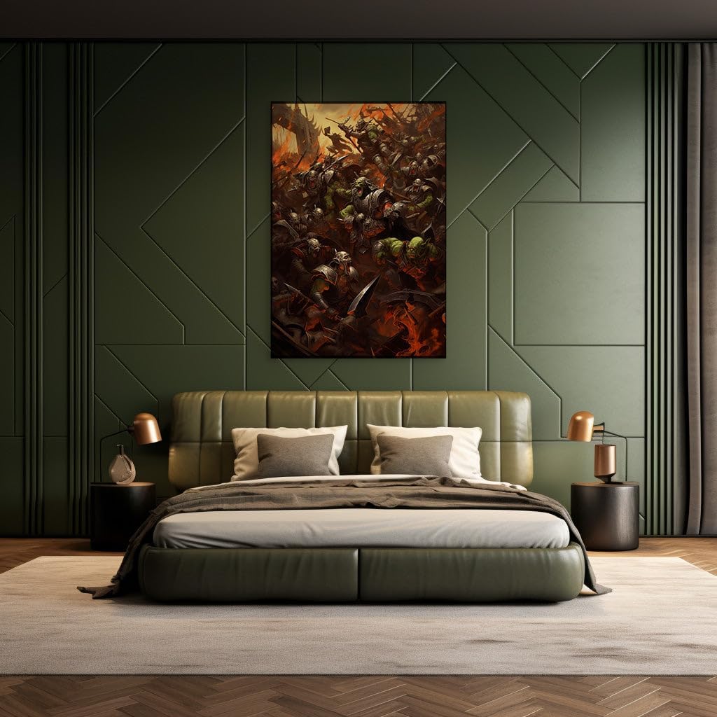 Canvas for Living room. Clash of Blades Flames of War The Epic Human-Orc Battle Unleashed, 27 x 18 inch Canvas Wall Art - Ready to Hang - 69x46 cm (27x18 inch)