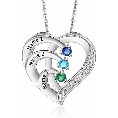 Birthstone Necklace for Women Sterling Silver Personalized Mothers Day Necklace Cus...
