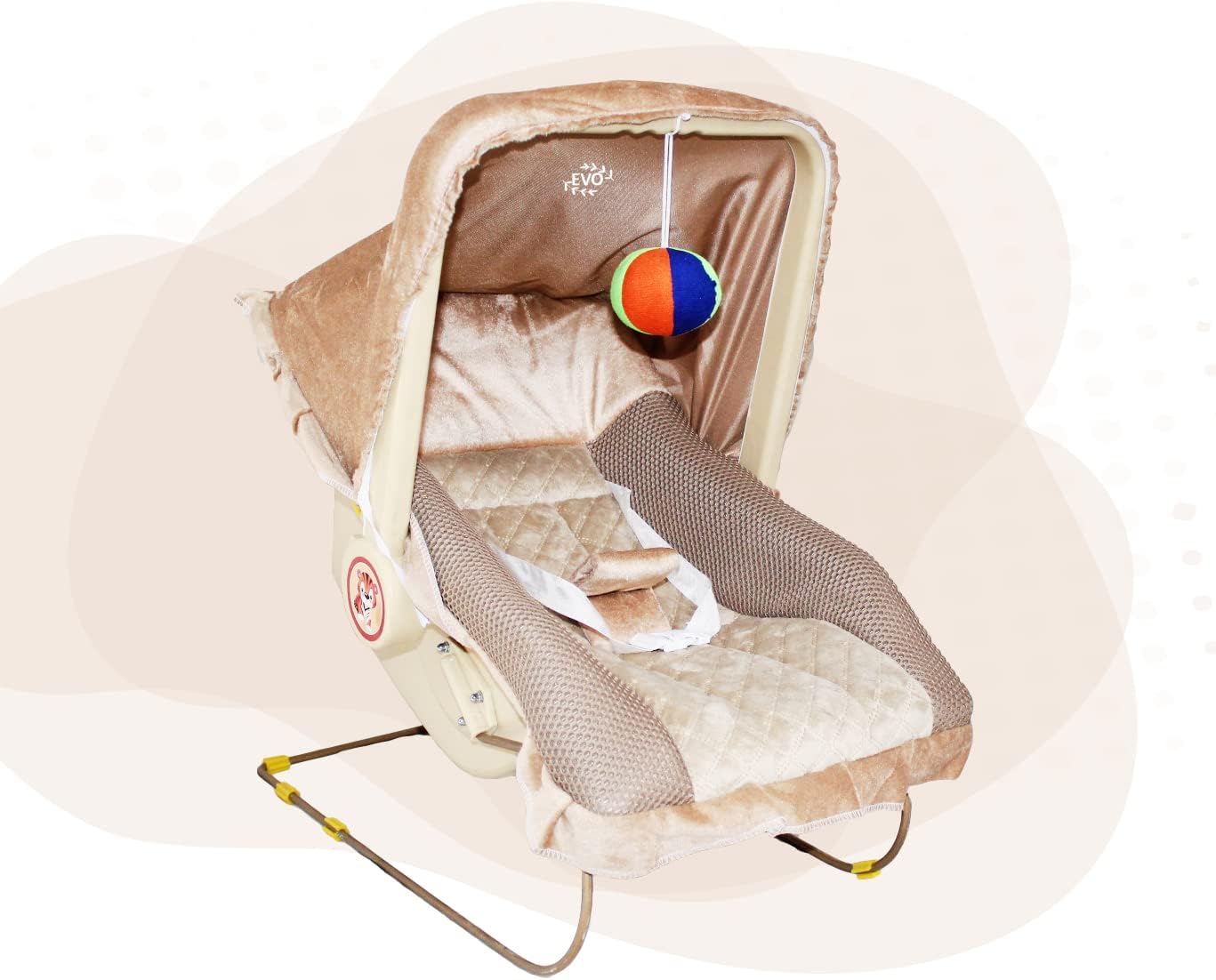 EVOHOME® 9 in 1 Premium Carry Cot Cum Bouncer Feeding Chair, Baby Carrier, Baby Chair, Rocker, Baby Bath Tub, Carrying, Bouncer, Storage Box & Baby Swing with Mosquito Net Feeding Swing (Brown)