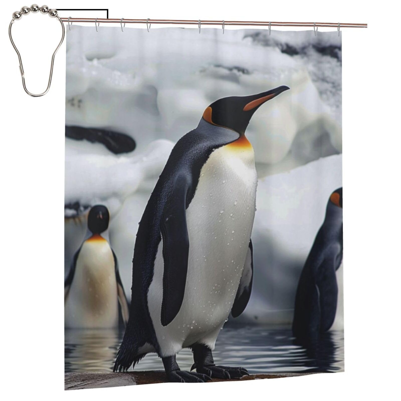 BWWHCCTI Penguin Printed Shower Curtain With 12 Iron Hooks Opaque Quick Drying Waterproof Shower Curtains Sets For Bathroom 152x183 Cm