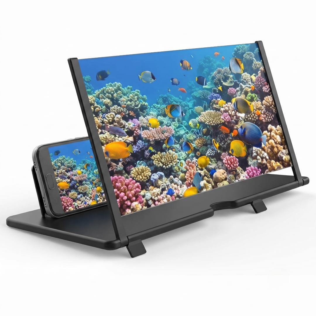 12 Inch 3D HD Mobile Phone Screen Magnifier | Foldable Smartphone Screen Amplifier Stand for Movies, Videos & Gaming | Eye Protection Enlarger Projector (Black)-image-5