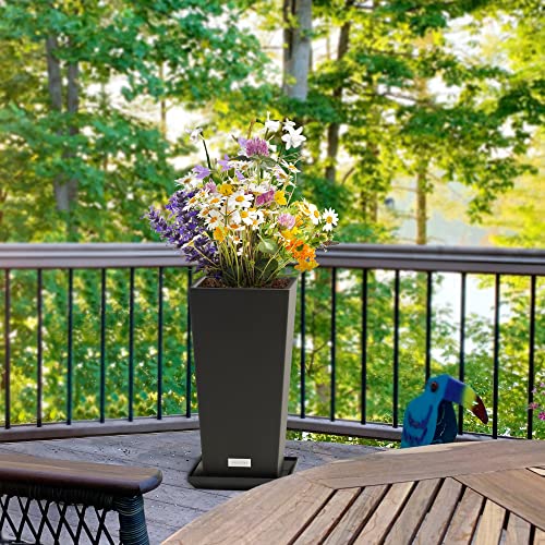 Elevens 24" Outdoor Planter Black Larger Flower Pots Indoor Modern Tapered Square Outdoor Planter Indoor And Outdoor Flower Pots For Front Door, Patio And Deck（2 Packs） #TOP4