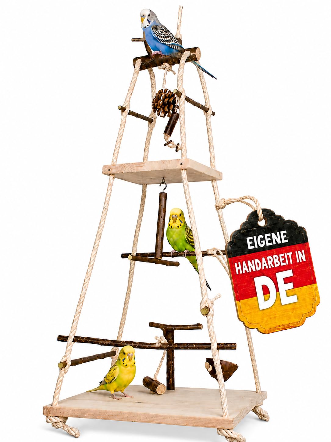 Vogelgaleria® XXL Vogelschaukel Vogelspielplatz hängend | Tolles Vogelspielzeug für Wellensittich, Nymphensittich & Co.