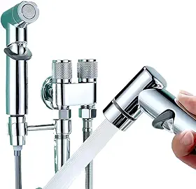 KIT Banheiro Ducha Higiênica Duas Saídas De 1/2 Mm Com Molas e válvulas de aço Parede (prata)