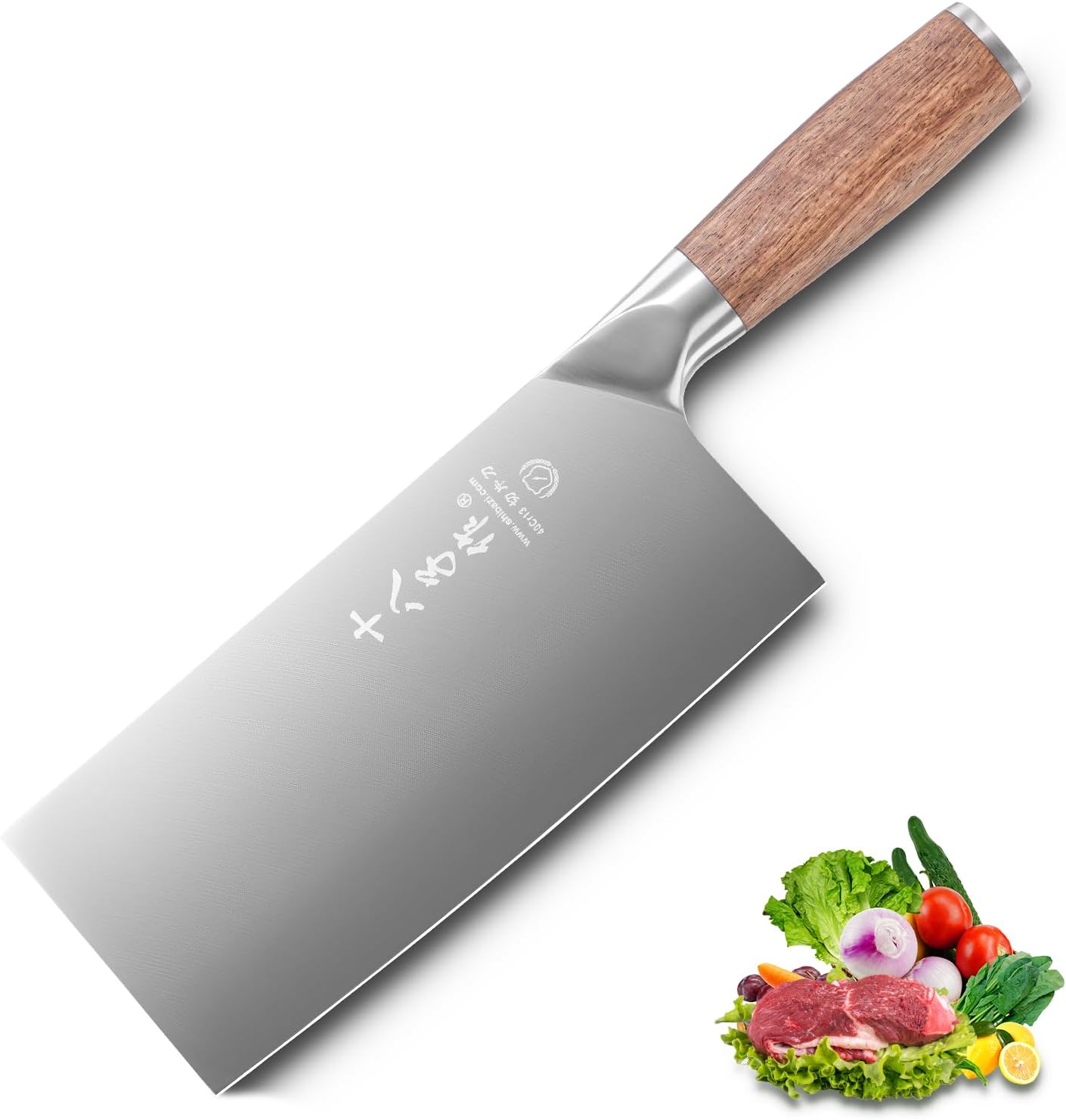 7 Inches Stainless Steel Meat and Vegetable Cleaver Knife with Ergonomic and Sturdy Wooden Handle