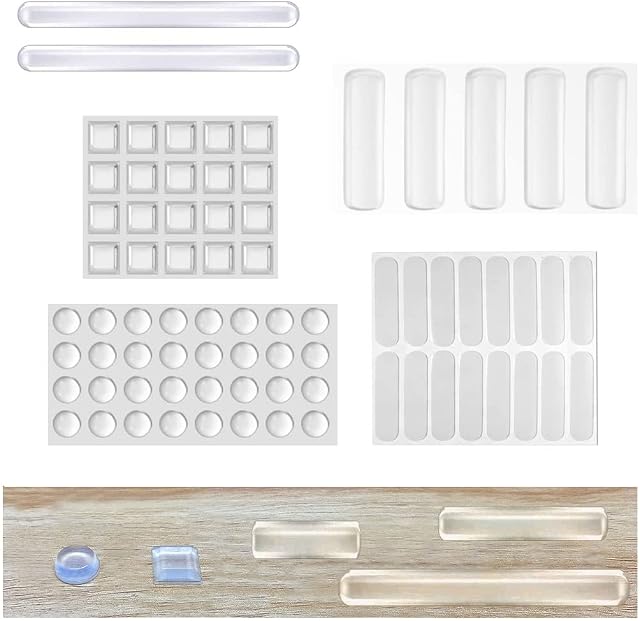 Cabinet Door Bumpers, 75 Pcs Premium Clear Soft Rubber Bumper Pads, Self-Adhesive Multi-Shape Non Slip Noise Dampening for Different Furniture Sound Dampening Buffer Pads (1 Pack 5 Sizes, Transparent)