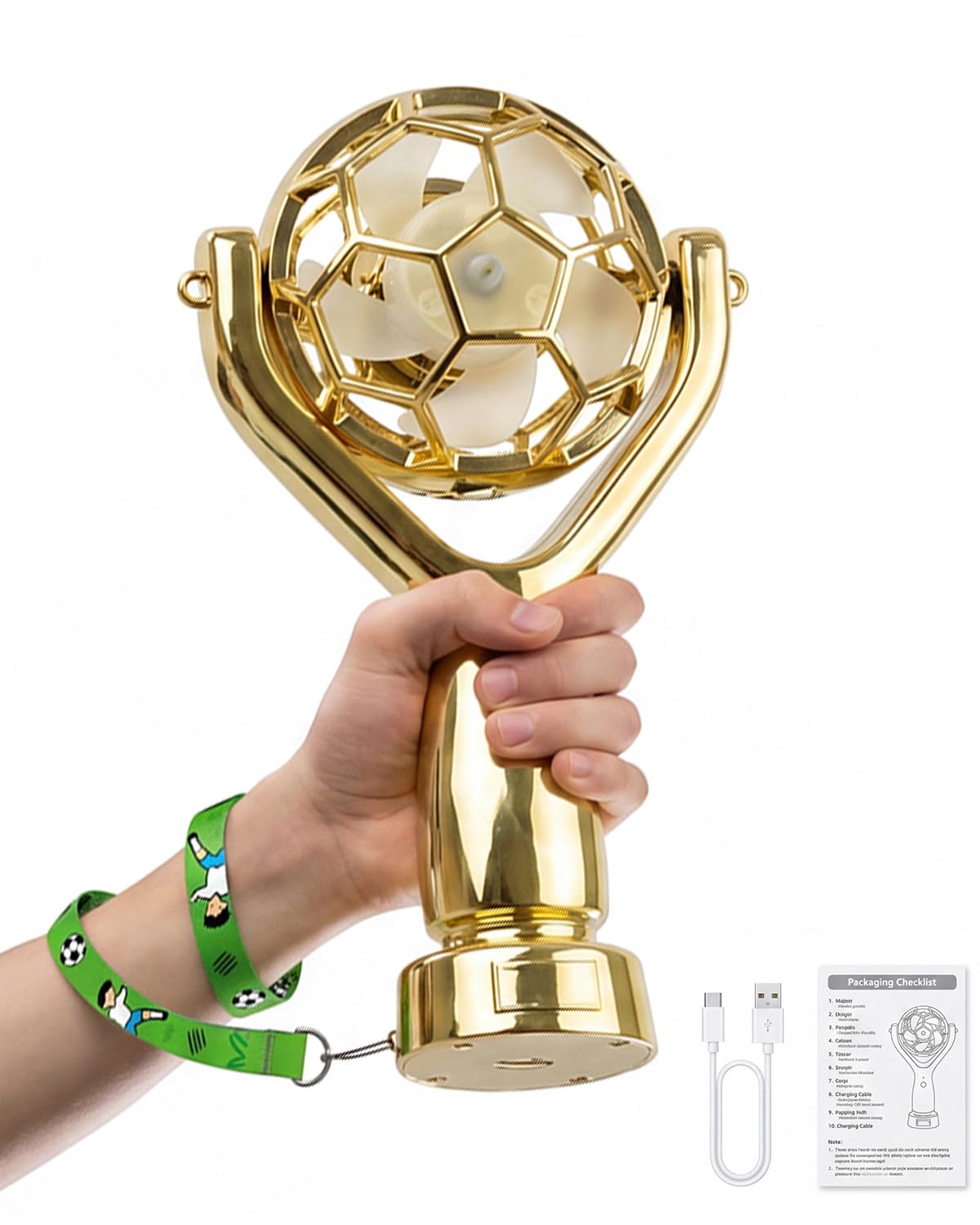 MOXTOYU Handheld Fan, World Cup Trophy Style Portable Mini Fan, USB Rechargeable Fan with 3 Speed Settings, Foldable Personal Cooling Fan for Football Fans, Outdoor Travel, Office, Home, Gift for Dad