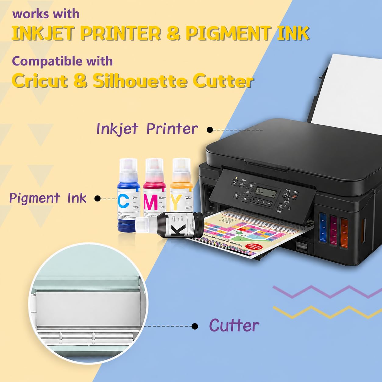 HTVRONT - Papel transfer térmico para camisetas, 50 hojas mixtas para tela clara y oscura de 21,6 × 27,9 cm, vinilo termoadhesivo para impresora de inyección de tinta, duradero y fácil de usar