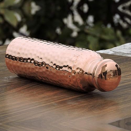 Miniatura 6 de Botella de agua de cobre puro martillado sin juntas con beneficio ayurvédico 100% puro y a prueba de fugas, capacidad de 33.84 onzas líquidas