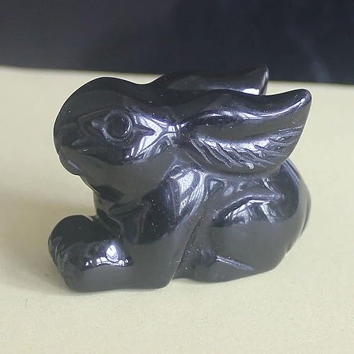 Miniatura 1 de Figura de conejo de cristal tallada a mano con piedras preciosas talladas a mano, estatua para decoración del hogar, 2 pulgadas (obsidiana negra)