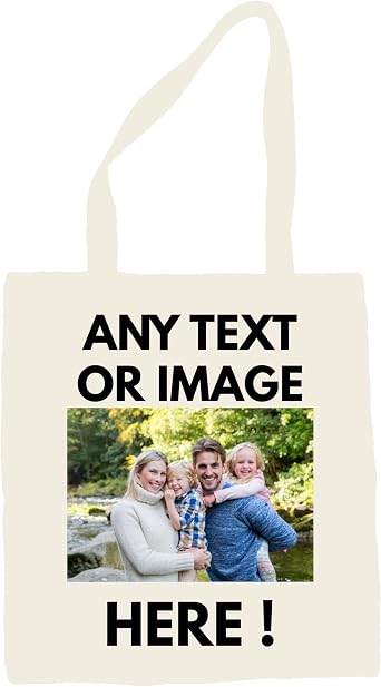 Personalised Cotton Tote Bag, 15L Capacity, Custom Canvas Shopper with Name and Image, Black, Natural 155gsm