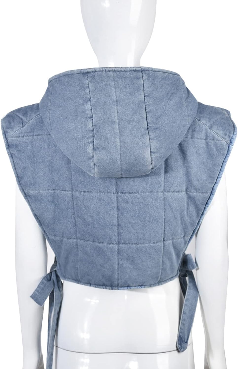Dongfeng Womens Cropped Denim Camo Puffer Vest Sleeveless Hooded Drop Shoulder Sexy Tied Padded Puffy Vests Tops - Image 3