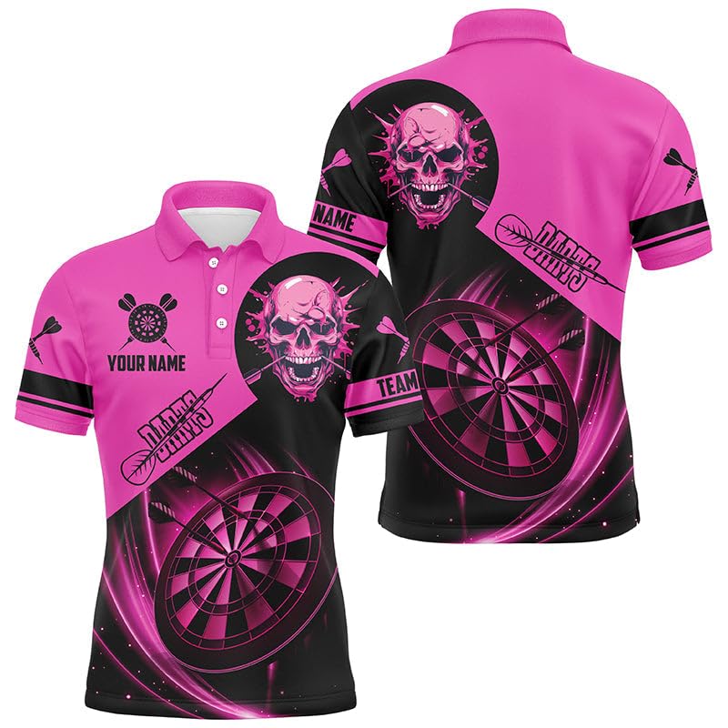Individuelle Dartshirts für Herren & Damen, personalisierte Totenkopf-Dartteam-Trikots Dartboard-Shirts | Pink T2109