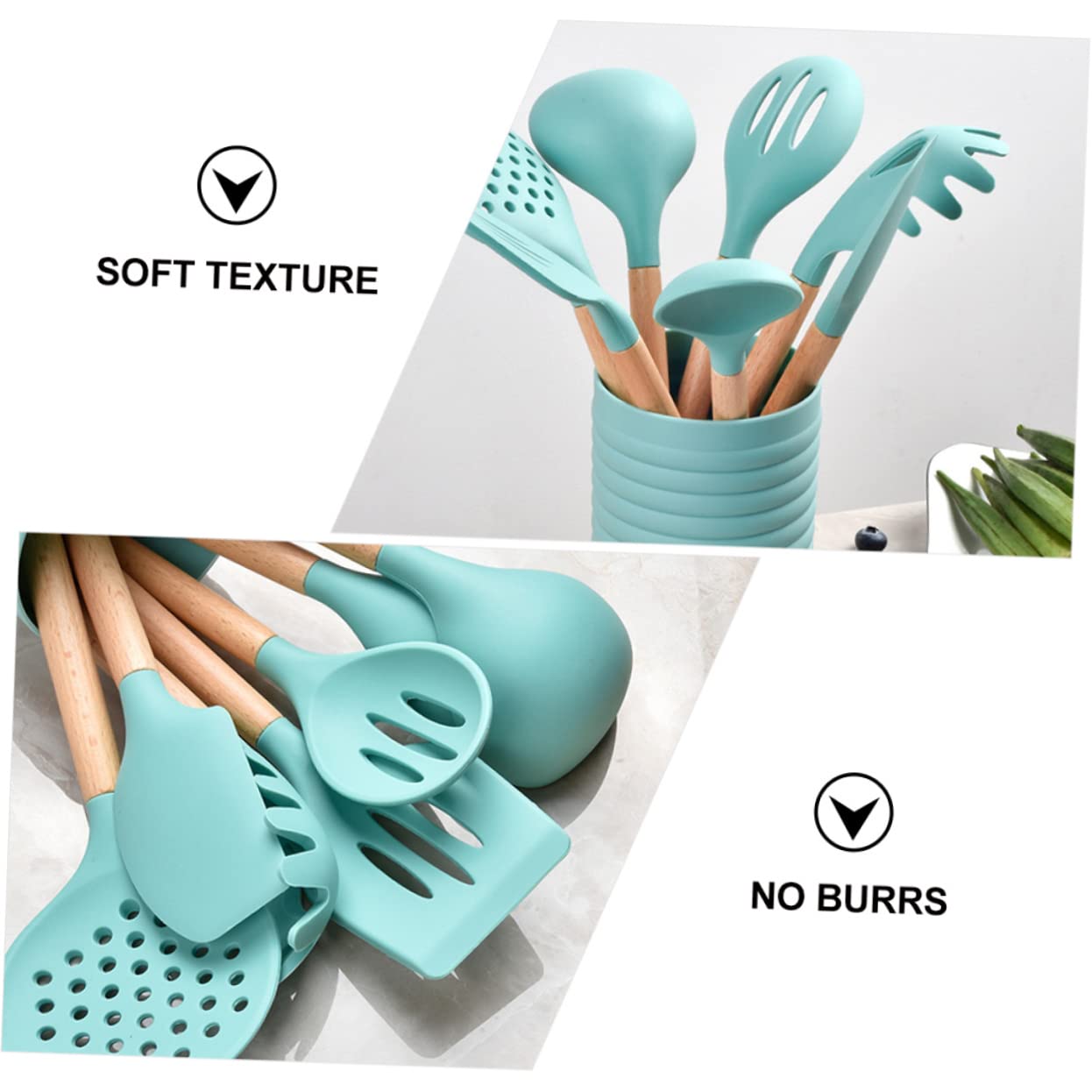 1satz Teiliges Küchenutensilien-Set Holzgriff Hitzebeständig Und Antihaftbeschichtet Für Sicheres Kochen Cyan Inkl Spatel Löffel Und Teigschaber