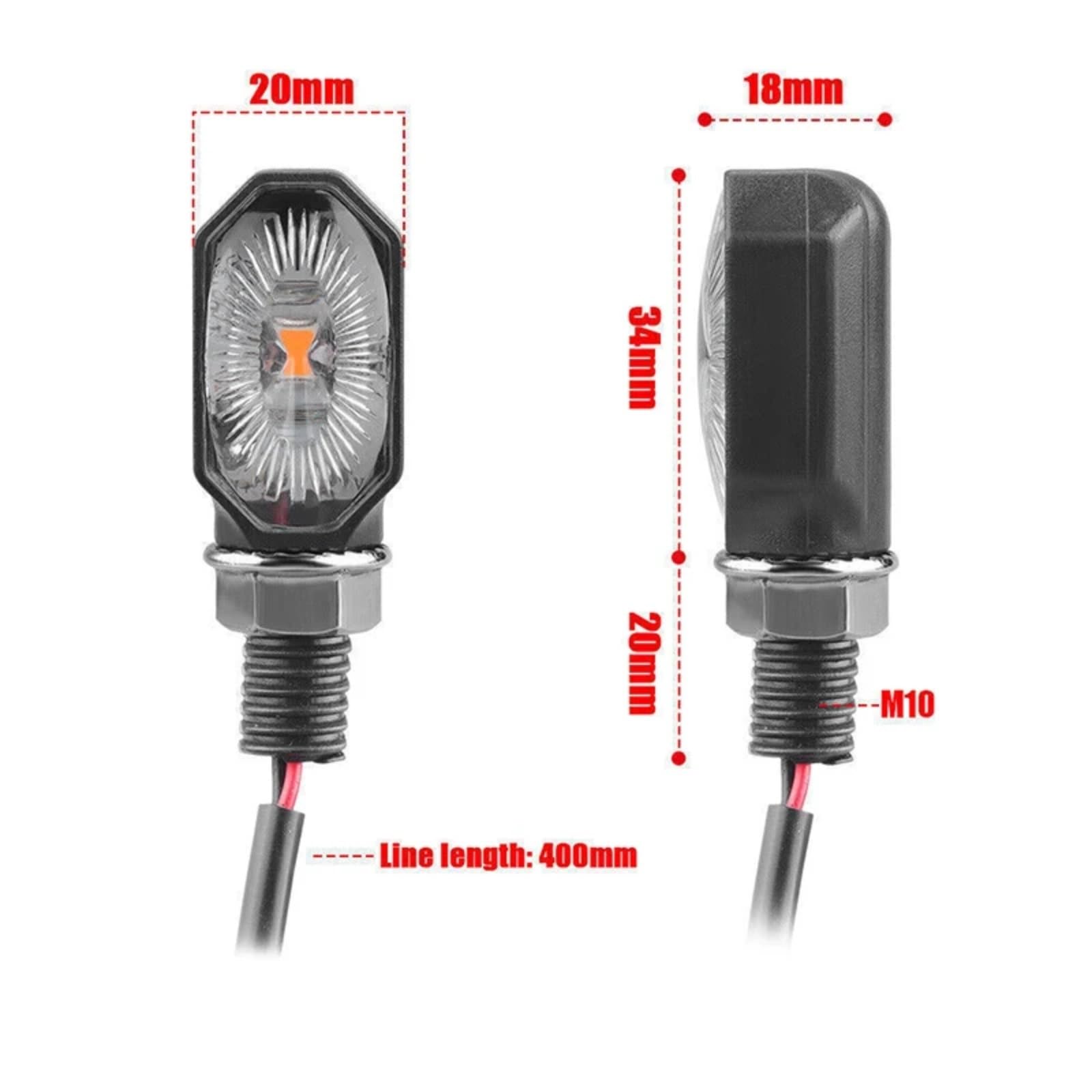 12V 10mm 2 Fili Universale Sinistra Destra Indicatore Di Direzione Moto Indicatore Lampada Ambra Lampeggiante Lampeggiante Impermeabile(4pcs)
