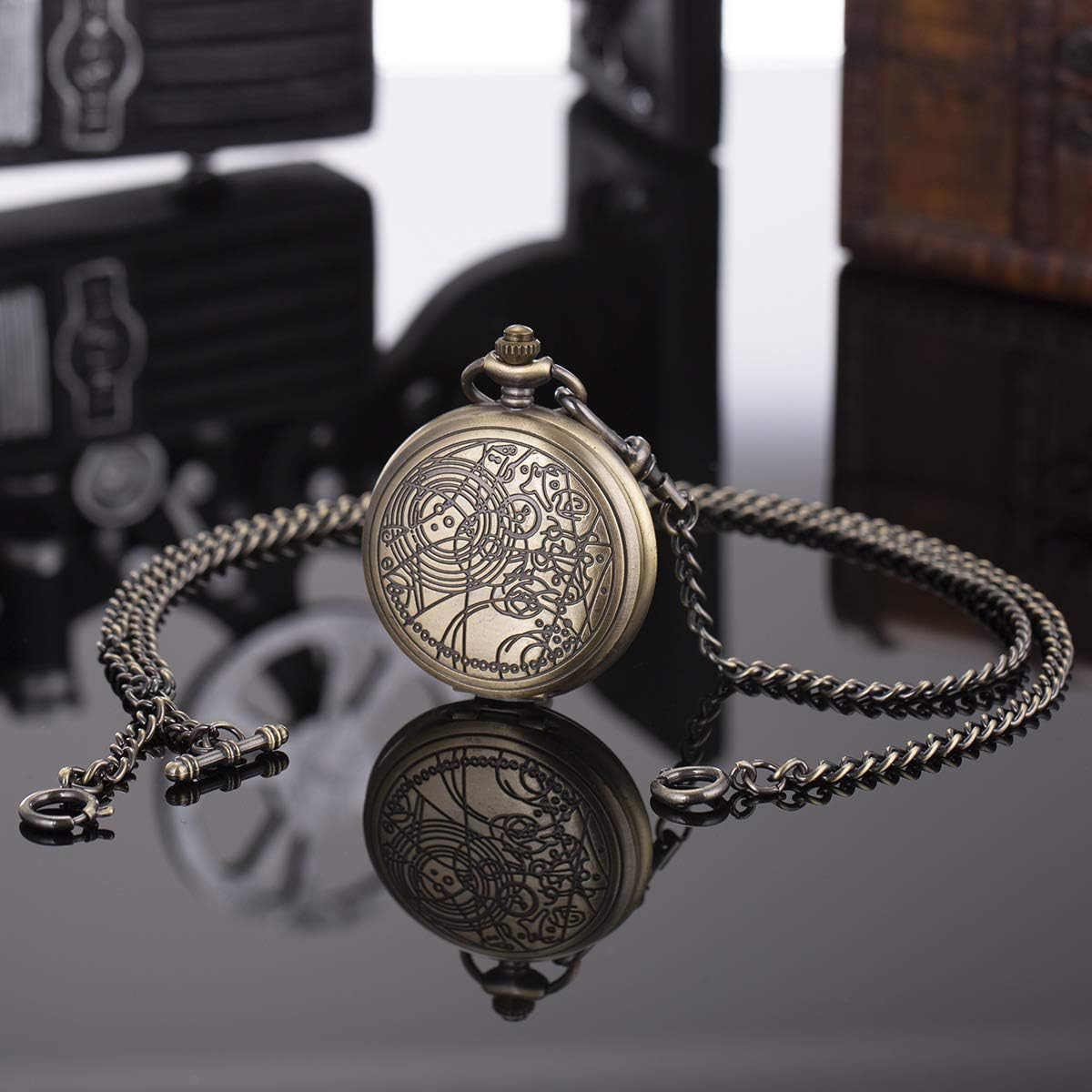 SIBOSUN Pocket Watch Chain Double Albert T-Bar Antique 29 Inch Chains Bronze Vest Waistcoat