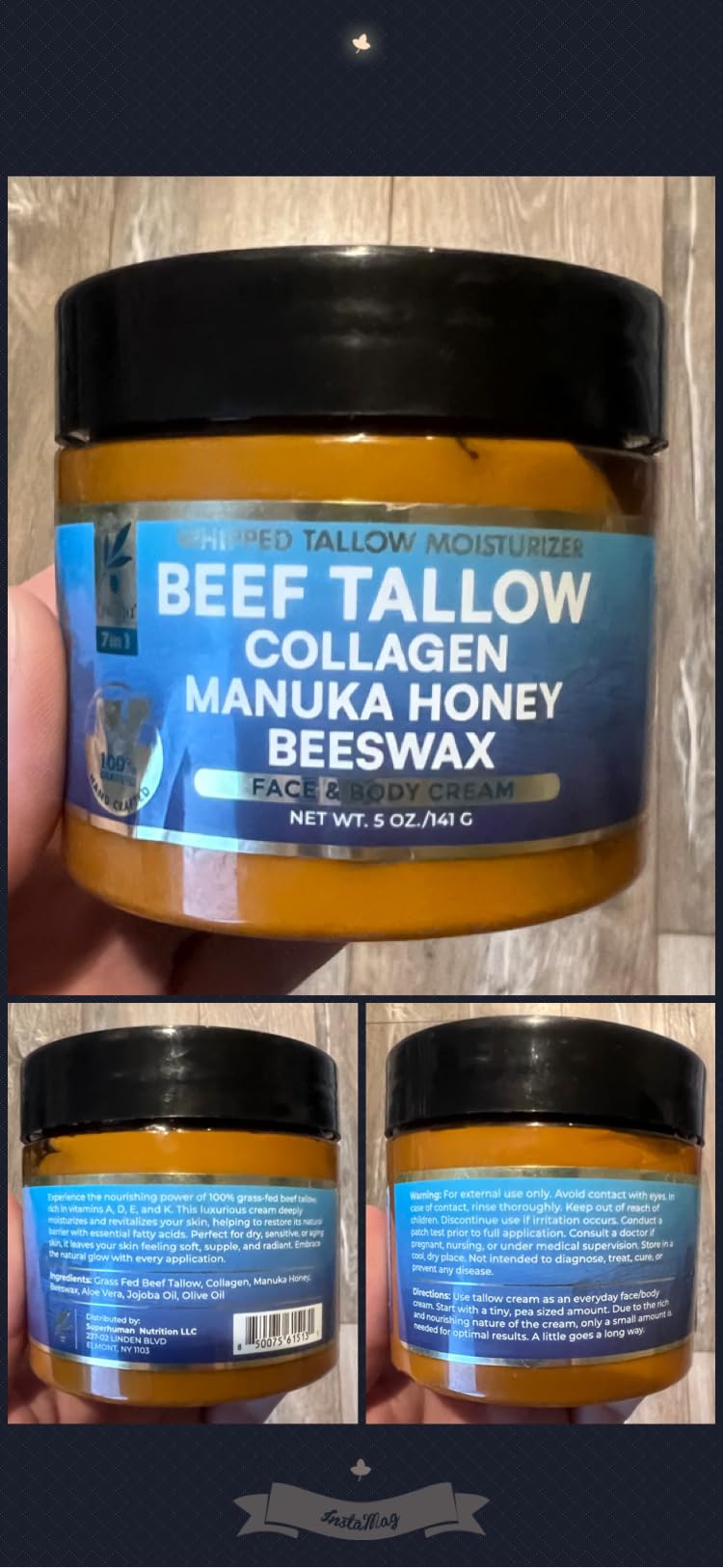 Okaga Organic Beef Tallow for Skin, Organic Grass-Fed Beef Tallow Balm with Manuka Honey, Aloe Vera, Jojoba Oil, Collagen & Beeswax, Olive Oil, Moisturizer for Dry Skin, Nourishes Face, Body & Lips (5oz)