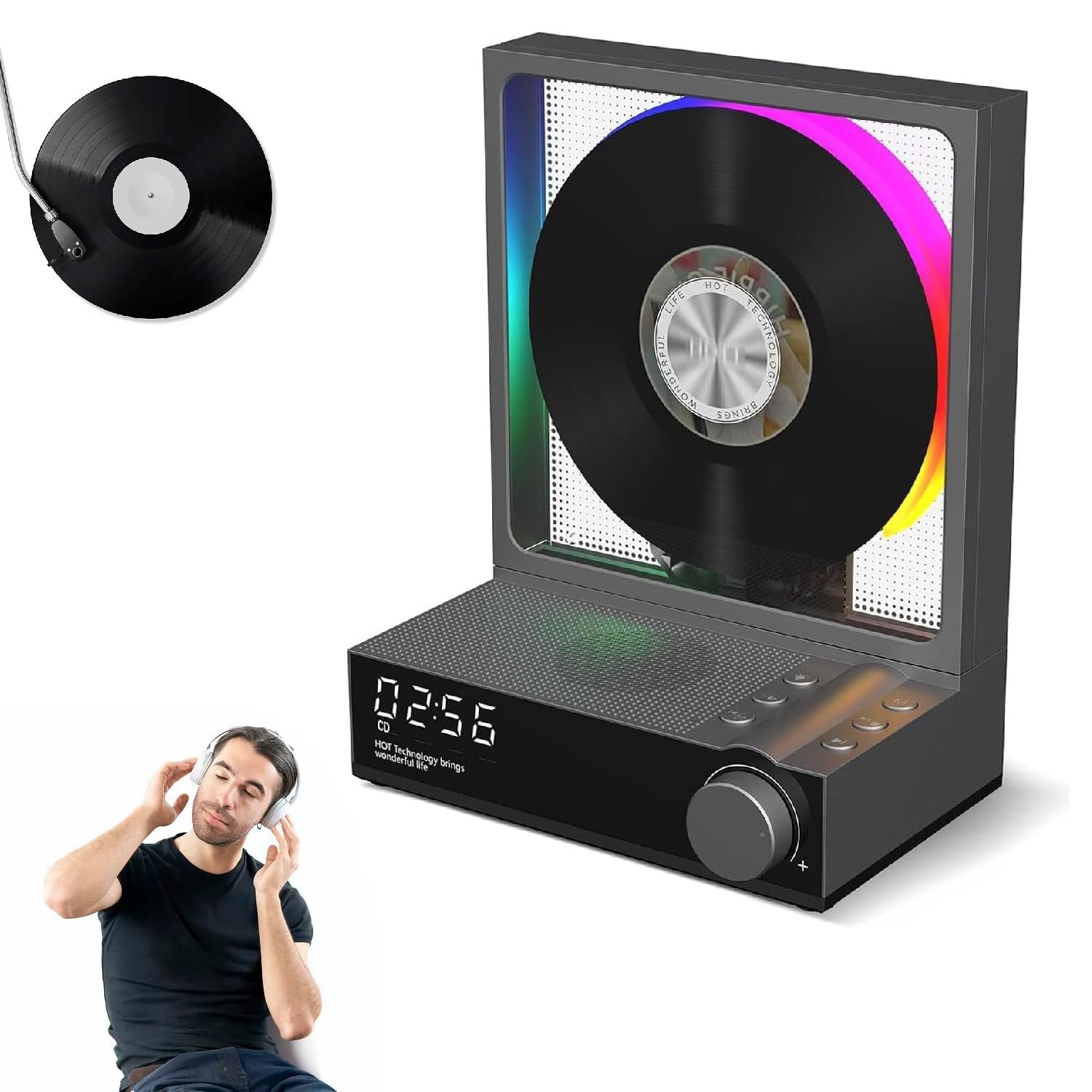Lecteur CD Portable, Enceinte HiFi de Bureau rétro avec télécommande et éclairage RGB Multicolore, Lecteur Bluetooth 5.3 bidirectionnel, minuterie de Mise en Veille, Compatible MP3, WMA, WAV