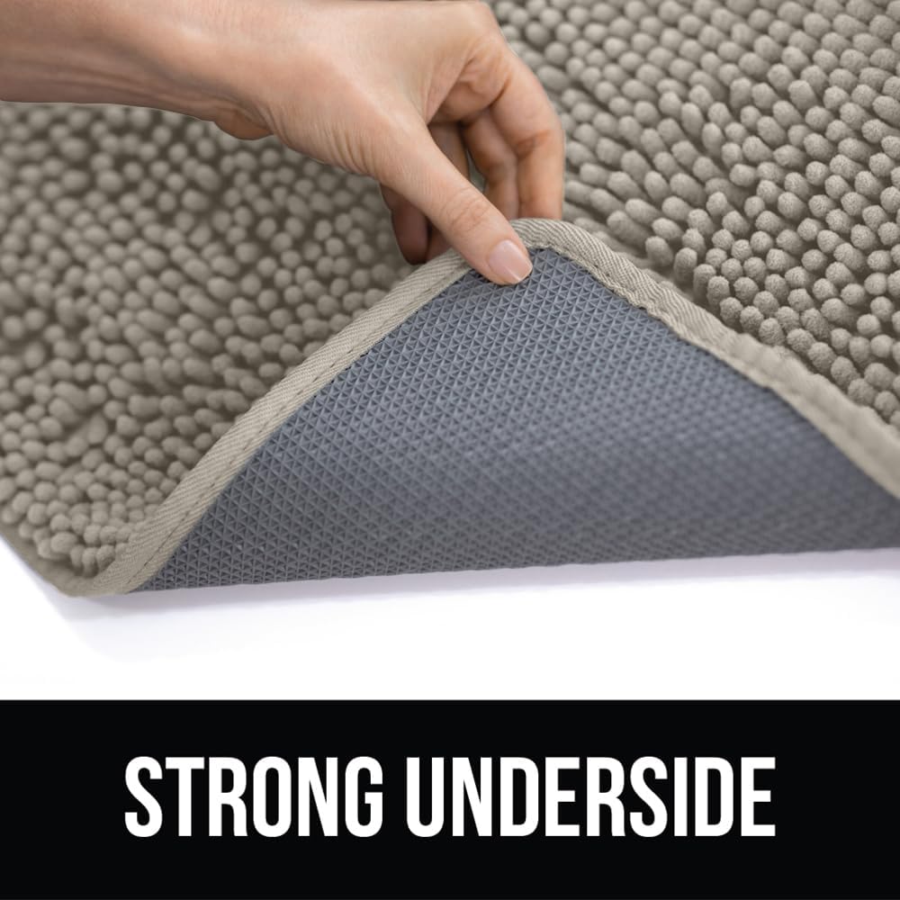 KANGAROO Bathroom Rugs, Chenille Soft Absorbent Bath Rug, Shaggy Shower Mat, Quick Dry Machine Wash Bathmat, Plush Carpet Mats for Tub, Bathtub and Room Home Decor Accessories, 60x24, Beige