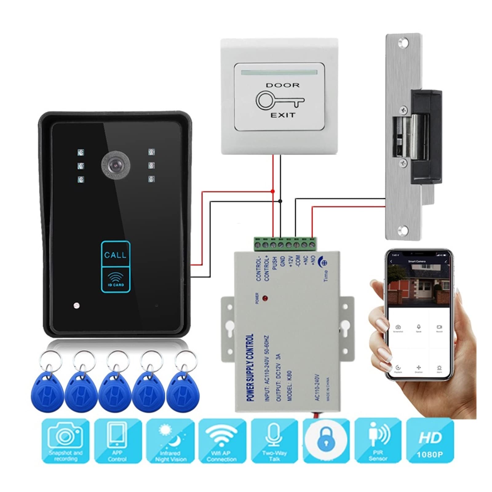 Kamera wideodomofonowa Tuya inteligentny domowy dzwonek bezprzewodowy kamera 1080P z RFID odblokuj wideodomofon do mieszkania
