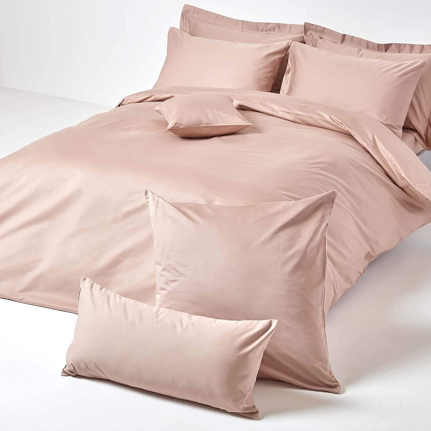 Homescapes Luxe Kussenovertrek beige 80x80 cm, 100% Egyptisch katoen, Kussenhoes draaddichtheid 1000