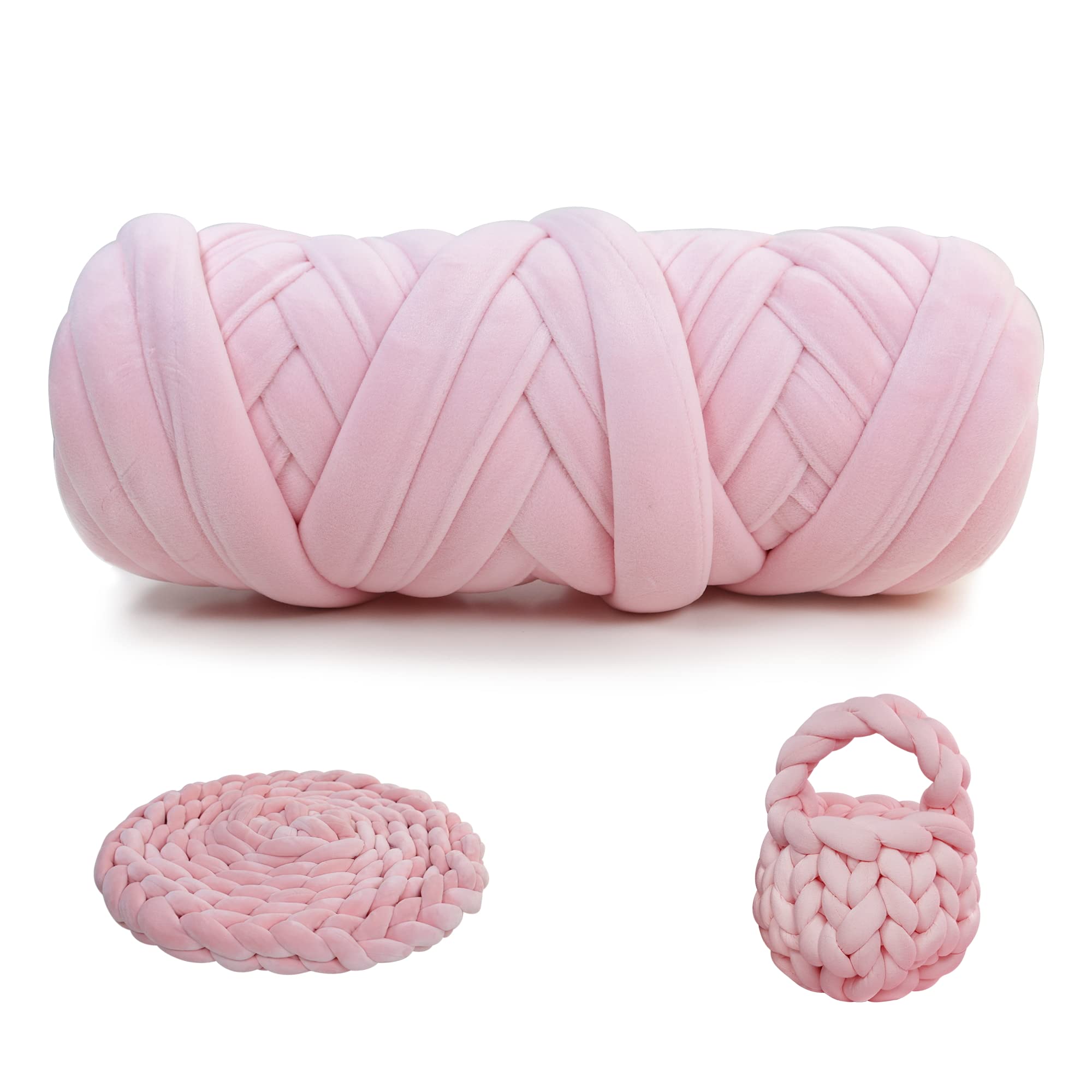 Chunky Yarn for Arm Knitting 500g, Soft Crystal Fleece Tube Yarn for Crochet, Hand Knitting Blanket Pillow Cat Bed & DIY Home Decorations (Pink)