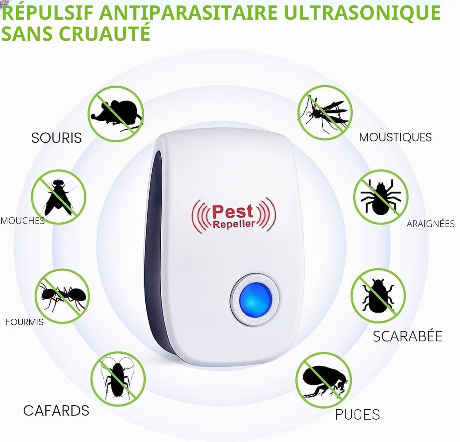 Répulsif Ultrason Anti-Rongeurs Insectes, 6 Pack Ultrason Anti Moustique Ultrason Souris et Rats, Intérieur Répulsif Électronique Insectes Anti Souris, Moustiques, Cafards, Rats, Fourmis, Araignées