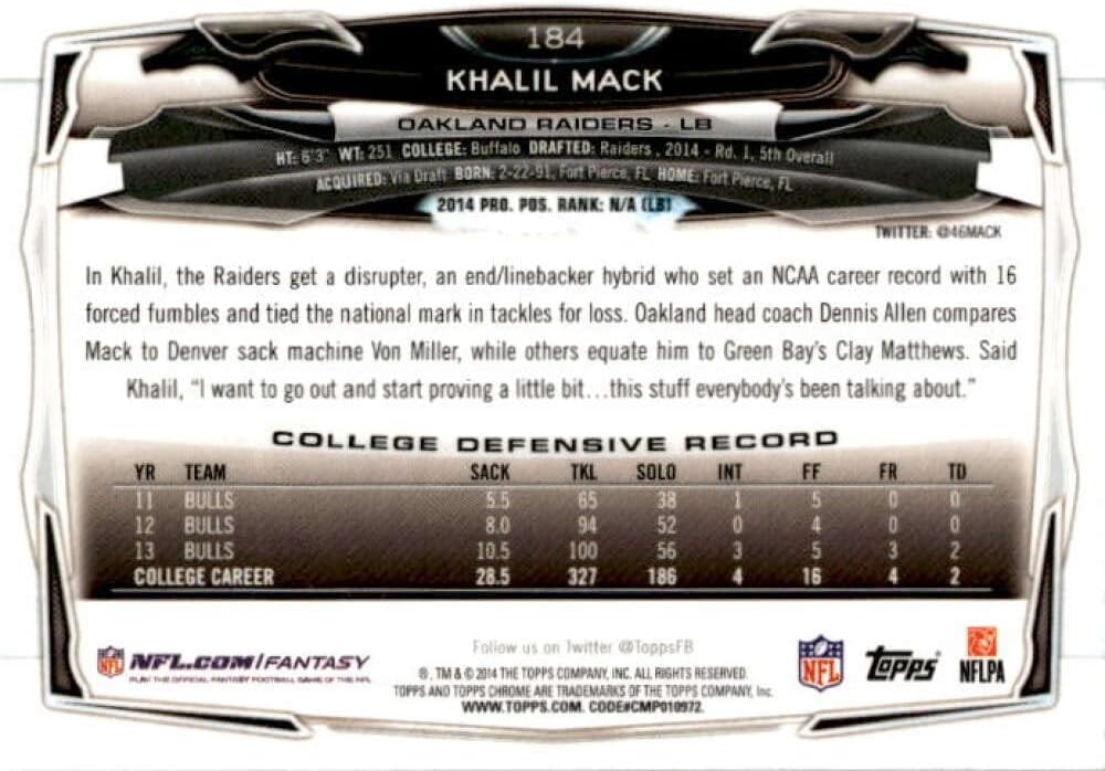 2014 Topps Chrome Pulsar Rookie Refractor #184 Khalil Mack RC - Rookie Card Oakland Raiders Football NM-MT