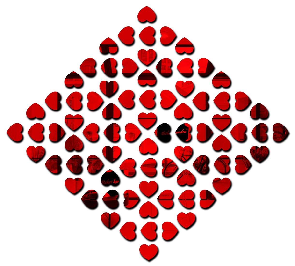 Bikri Kendra - 100 Hearts red - 3D Acrylic Mirror Wall Stickers