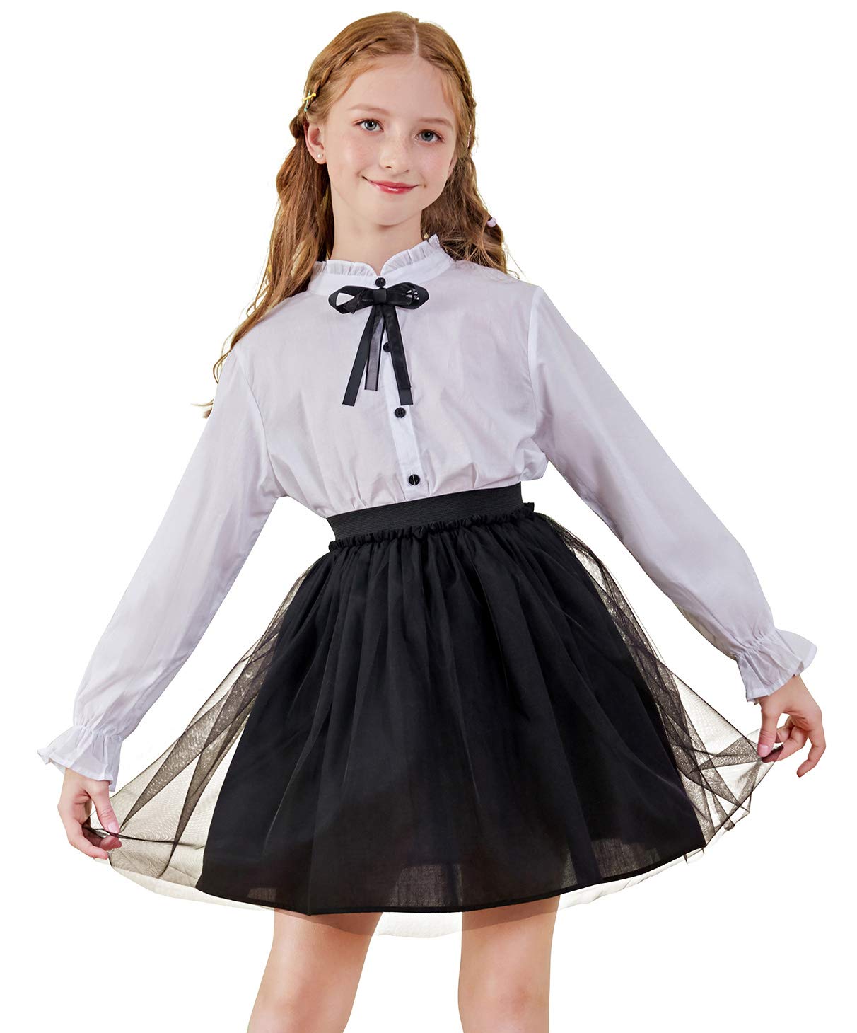 SOLOCOTEGirls Cotton Button Down Long Sleeve Blouse School Uniform Tops for Spring Summer