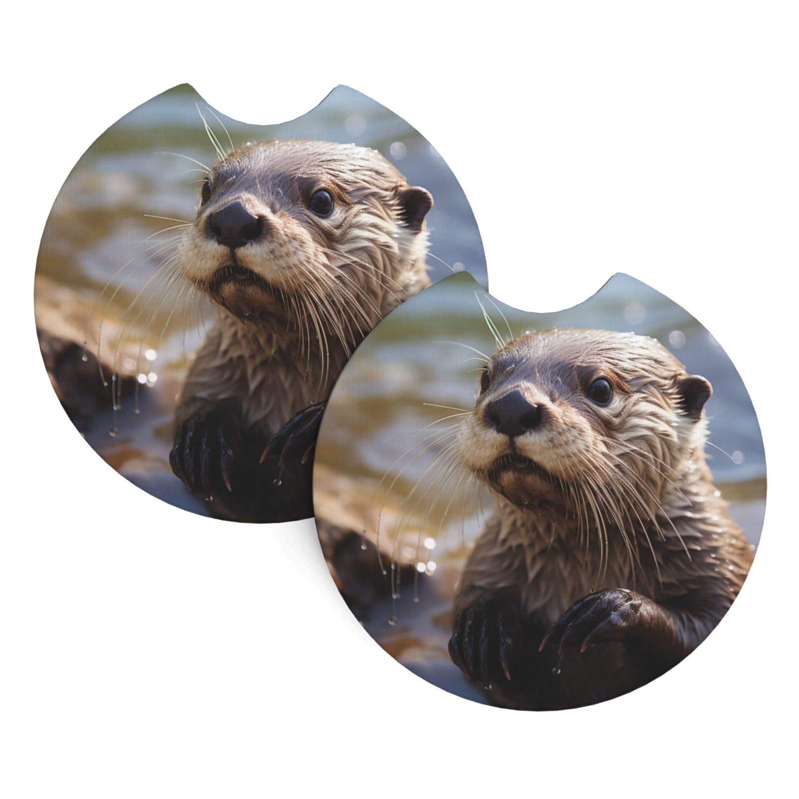 2 Pack Car Coaster for Cup Holders Otter Playing in The Water Car Cup Coaster 2.7" Neoprene Non-Slip Automotive Cup Mat Universal Auto Car Interior Accessories for Women Men Cup Pad