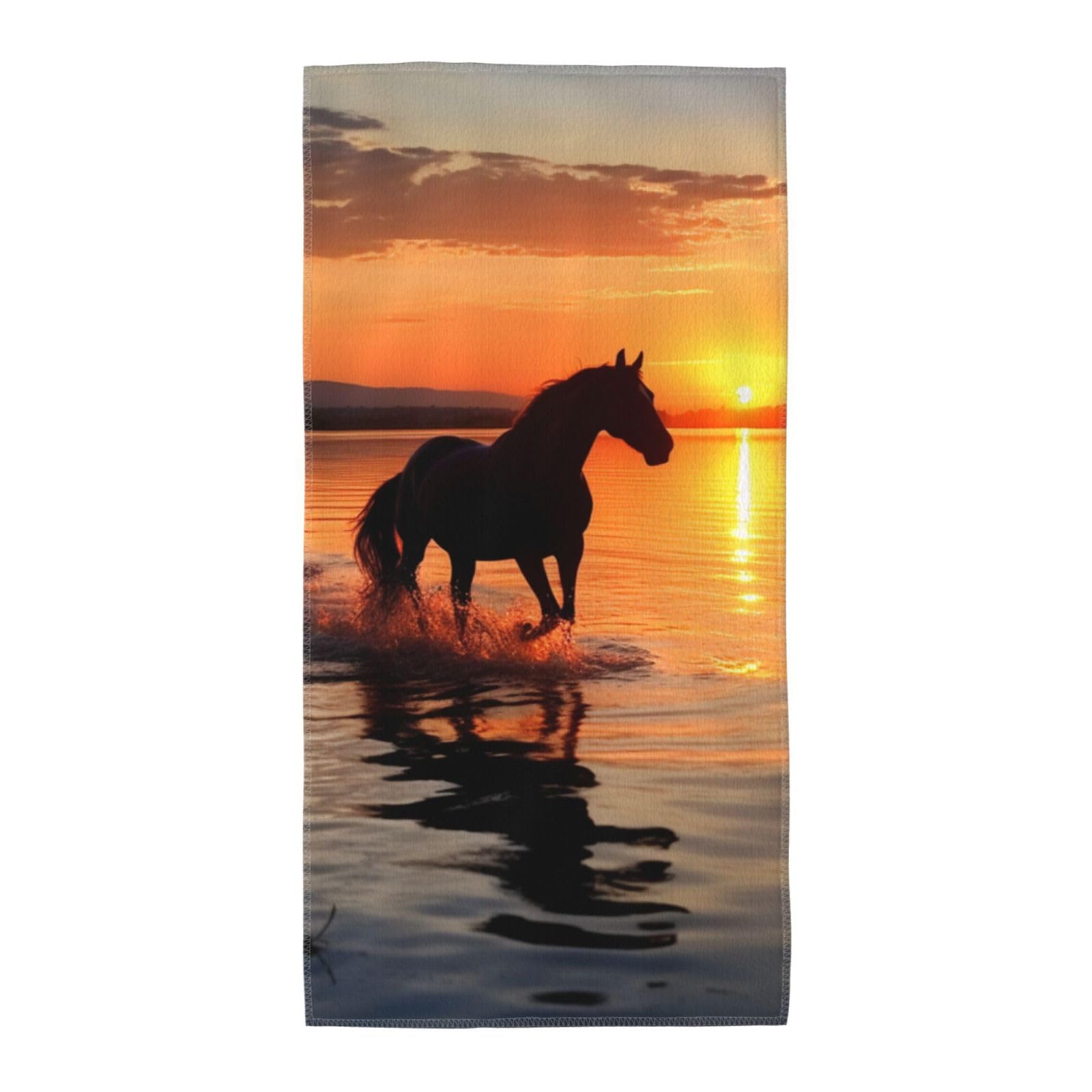 FodPand Microfiber Hand Towels for Bathroom, Soft Absorbent Decorative Face Towel Sunsets Lake Horses Guest Bath Towel 12"X24" Kitchen Dish Towel for Bathroom Kitchen Hotel Gym Spa Towels
