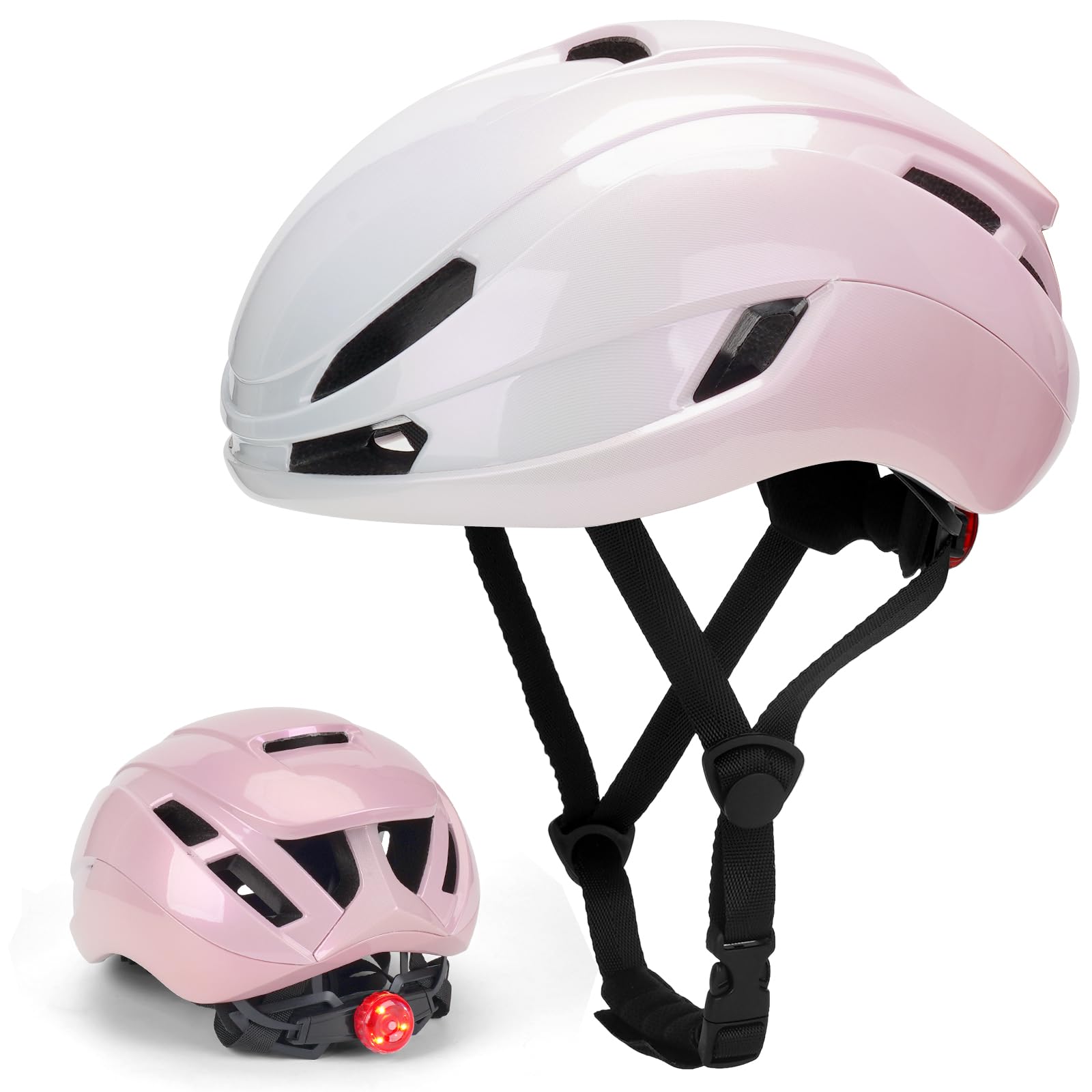 Fahrradhelm Erwachsene mit Licht, Leichter Radhelm, Rennradhelm, Cityhelm Urban Verstellbarer Fahrradhelm für Damen und Herren, Fahrrad Helm mit 14 Belüftungskanäle 54-60CM