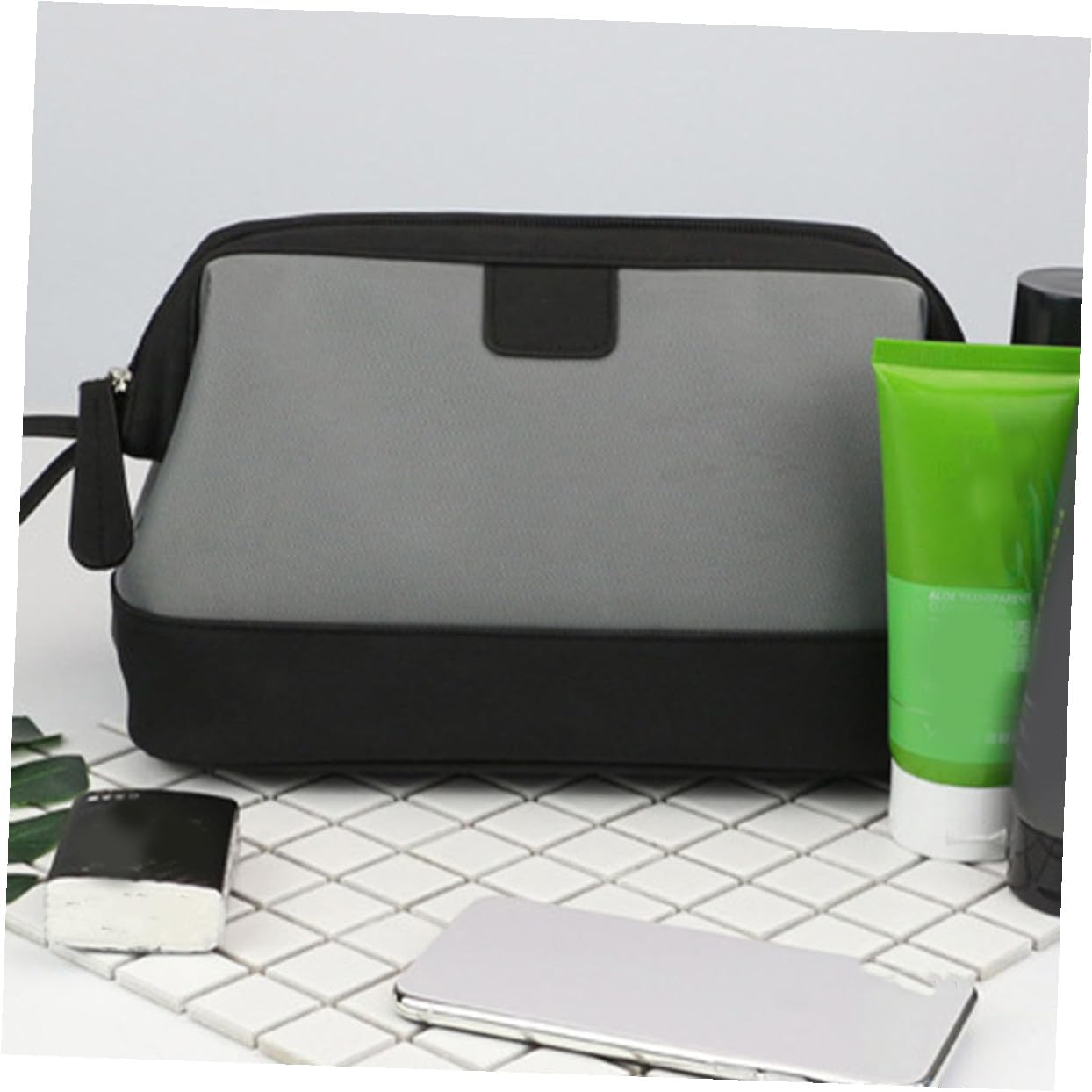 Bolsa Neceser Hombre Multifuncional con Gran Capacidad para Viaje y Almacenamiento Cosméticos Portátil Gris