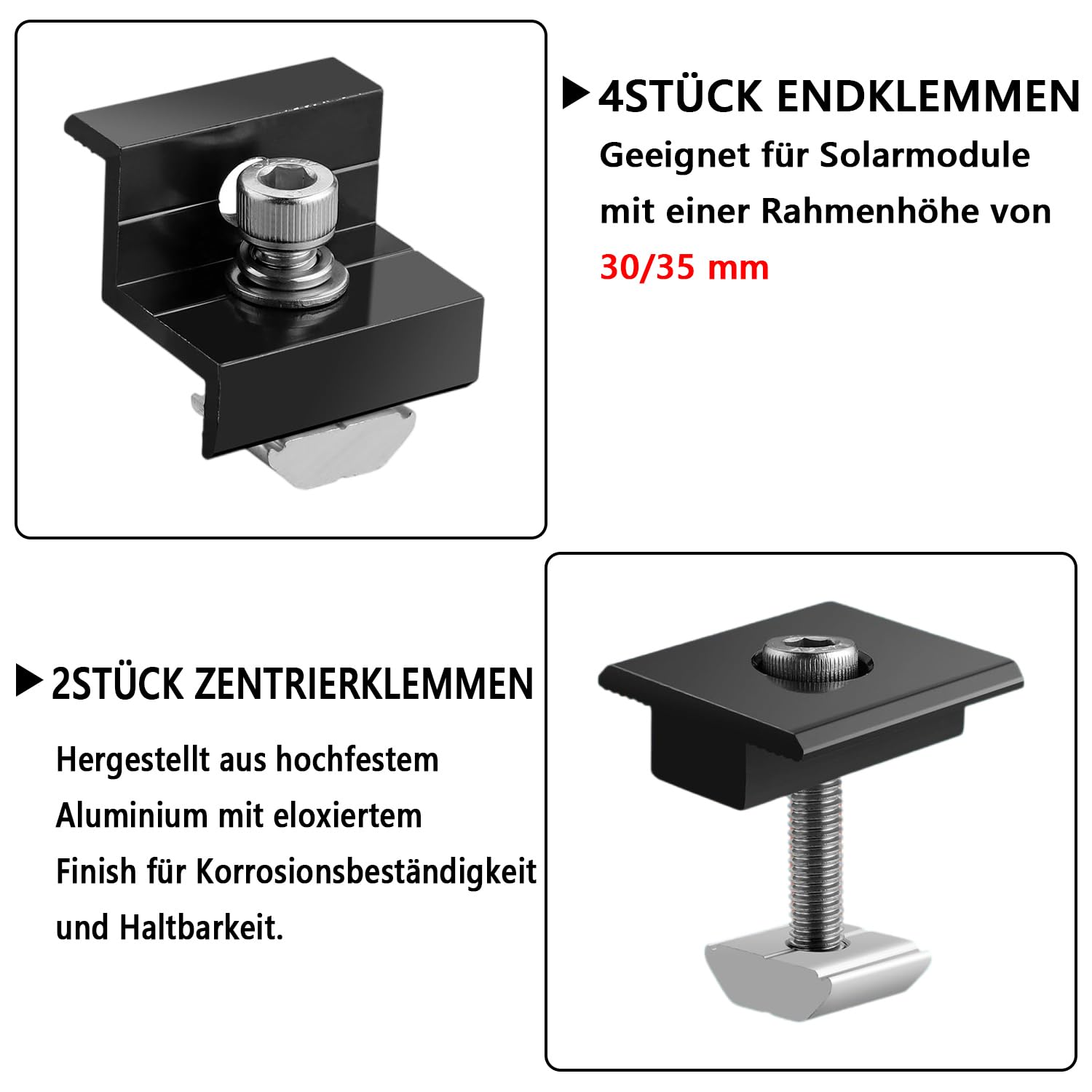 Kit di supporto per pannello solare, supporto per pannello solare, binario di fissaggio PV, supporto per tetto piatto fotovoltaico per moduli di spessore 30-35 mm, supporto PV per tetto piatto