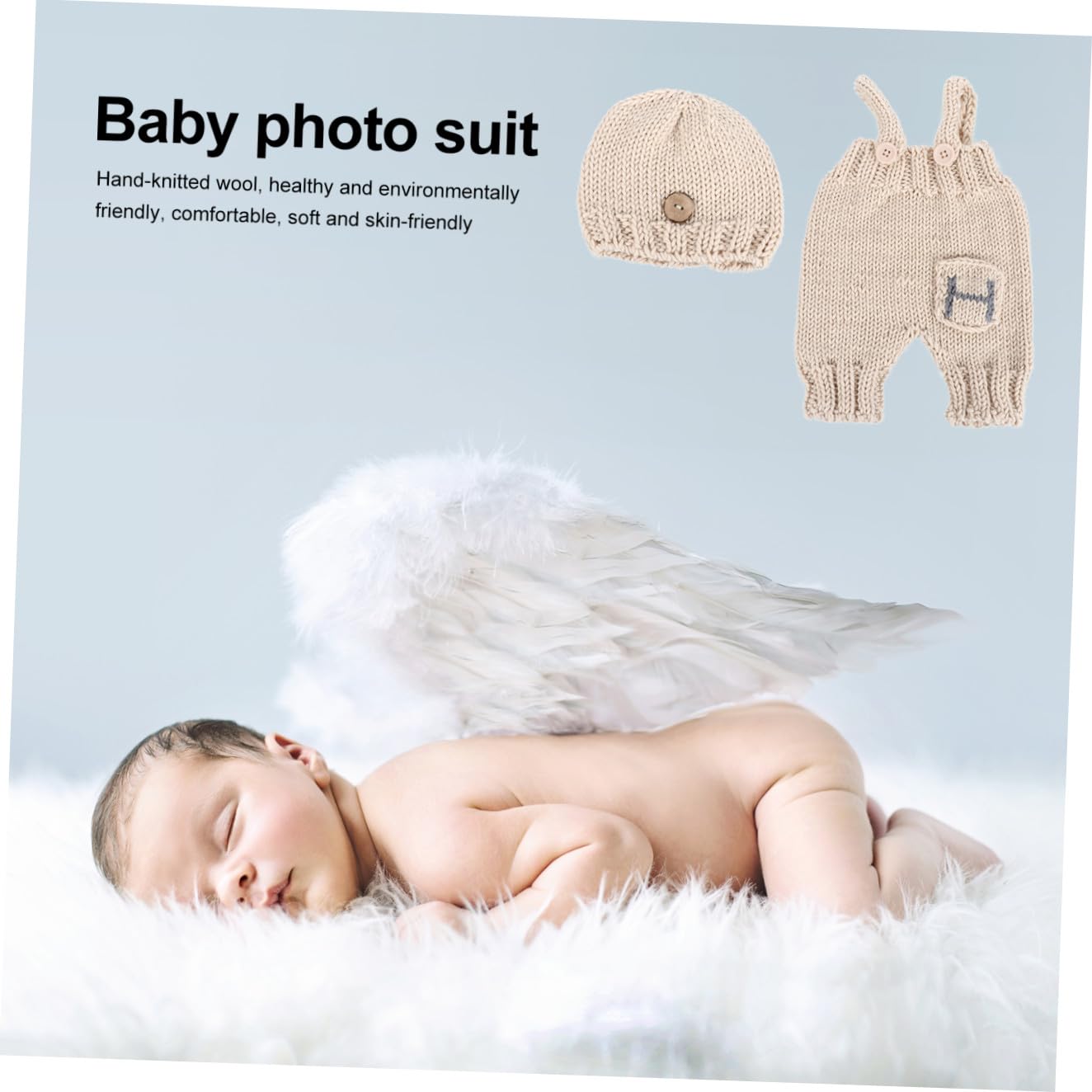 SHERCHPRY Accesorios De Fotografía De Bebé Disfraz De Recien Nacido Gorro Tejido Bebe Tirantes Traje De Sesión De Fotos De Tirantes Traje De Recién Nacido Para Niño Acrílico Beige