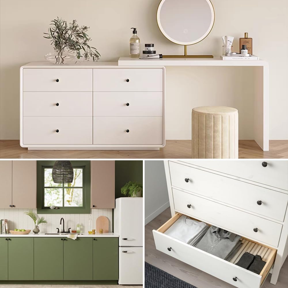 Pack of 16 Cabinet Knobs with 16 Screws, 30 mm Furniture Knobs, Black, Round Furniture Knobs, Cabinet Door Knobs, Dresser Knobs, Kitchen Knobs, Drawer Knobs for Kitchen, Cupboard, Drawer, Dresser,