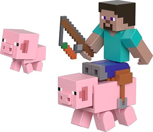 Mattel Minecraft Toys, figura de acción de 3.25 pulgadas, paquete de 2, 2 figuras y 2 accesorios, regalos coleccionables para niños