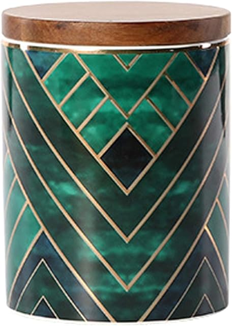Ceramic Jars, Exquisite Oriental Green Ceramic Canisters for Kitchen Spice Storage, Tea Caddy, Coffee Jar with Wooden Lid (660ml/23oz)