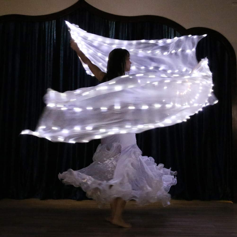 Belly Dance LED Fan Veil - 1.8 Long Bamboo Fans Veil Hand Made Silk Fan for Dance/Outdoor - Image 5