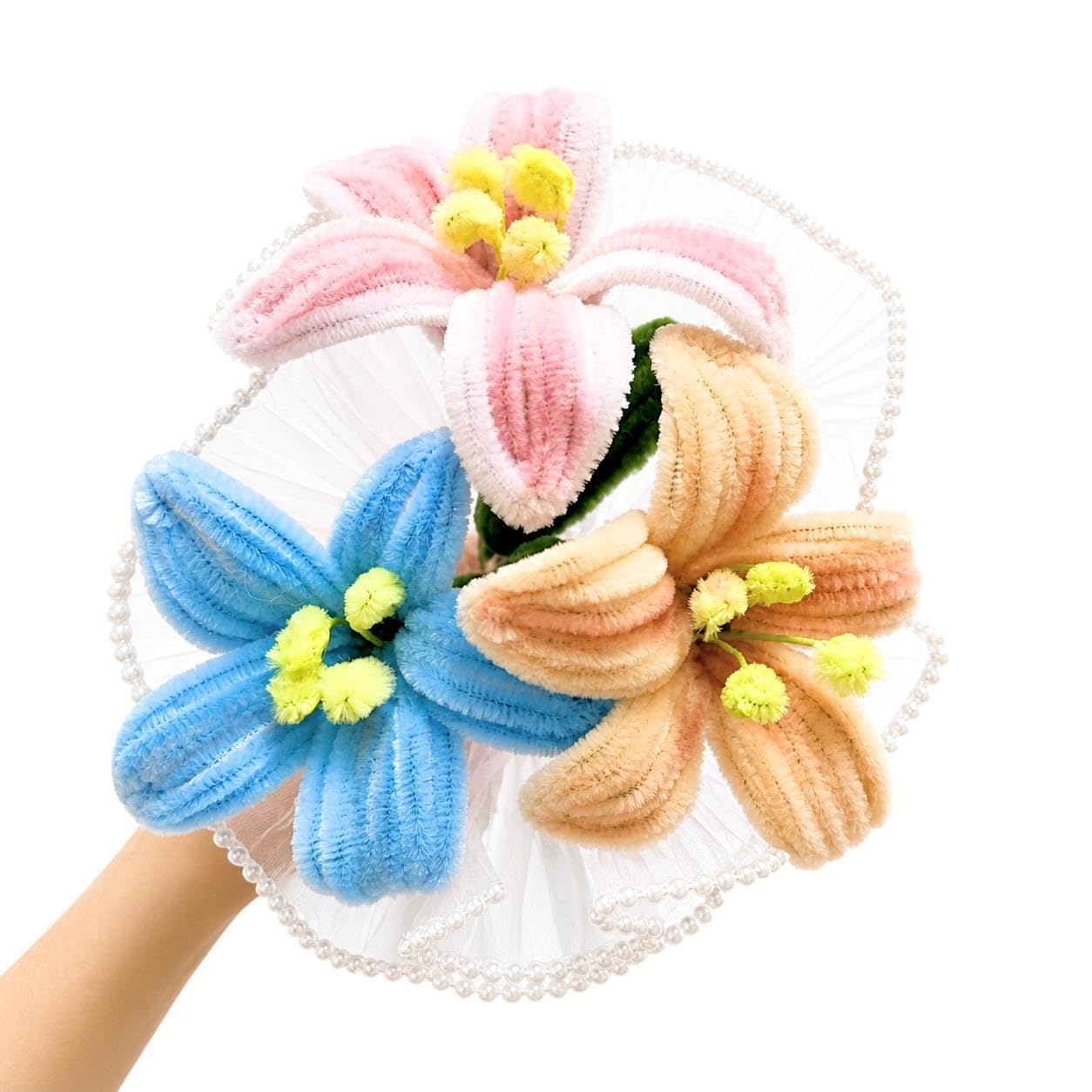 Handmade Pipe Cleaner Flower Bouquet | Soft Chenille Lily Flowers | Cute Aesthetic Gift for Birthday, Anniversary, Valentine | Everlasting Decorative Floral Arrangement-image-45