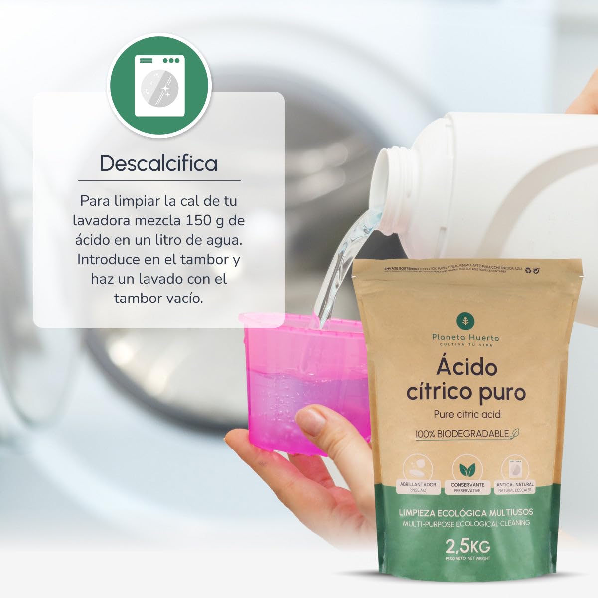PLANETA HUERTO | Pack 6x Ácido Cítrico Ecológico – Ácido cítrico en polvo multiusos para limpieza ecológica, abrillantador, antical y detergentes caseros
