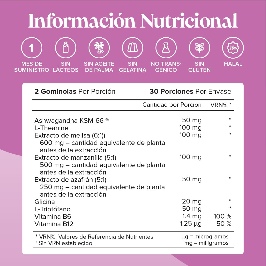 Gominolas Relax - Ashwagandha KSM-66, L-Teanina, Azafrán, Melisa y Manzanilla con Vitaminas B6 y B12 - Apoyo para la Relajación y la Función Psicológica y Hormonal - Vegano y Sin Gluten - 60 Gominolas