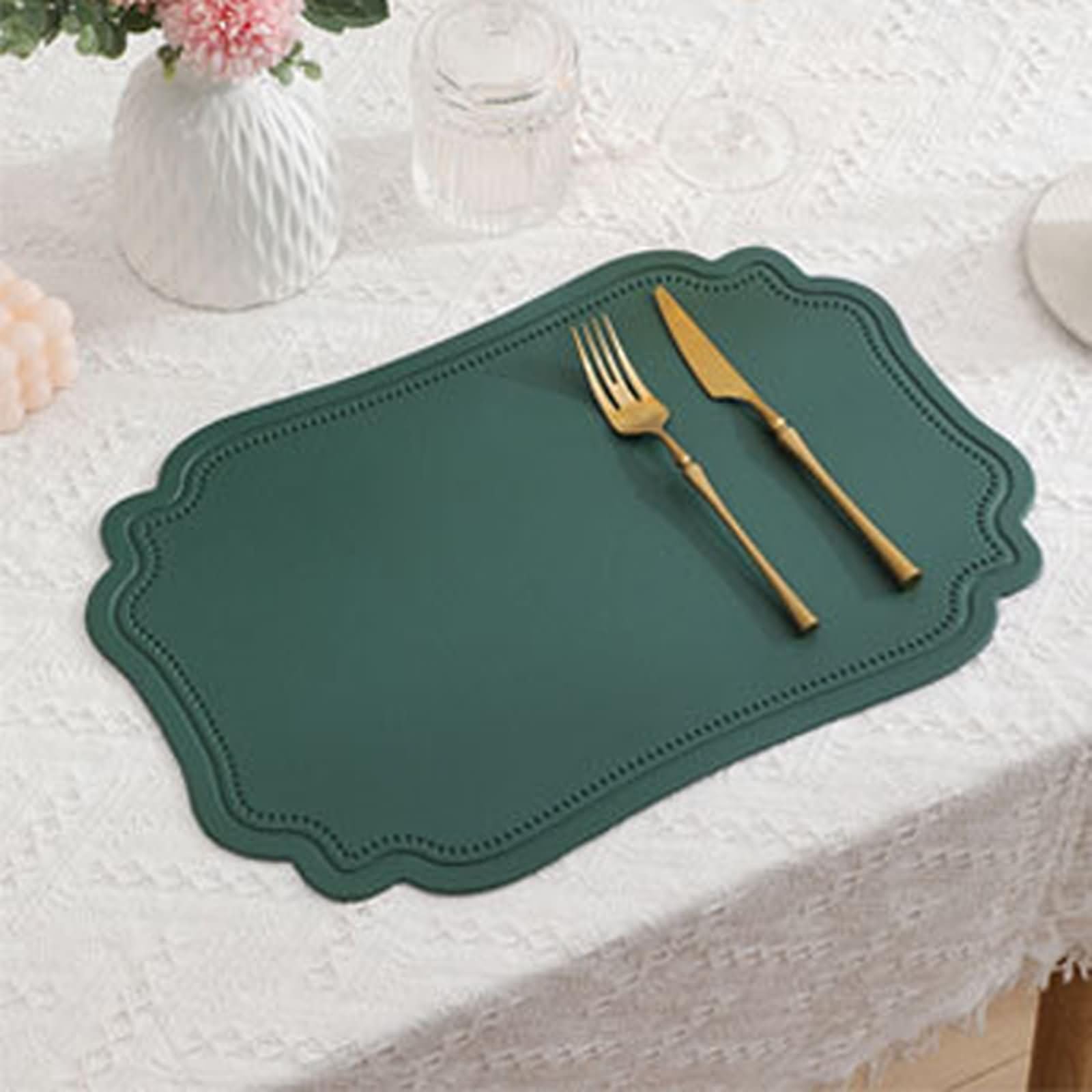 Decoraciones de Mantel Individual de 6, 30 x 45 CM Manteles Individuales Geométrico Verde, Color Sólido con Geométrico
